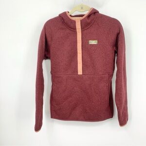 LL Bean Women Size XS Hoodie Pullover Sweater Fleece Top 1/2 Snap‎ Maroon Red